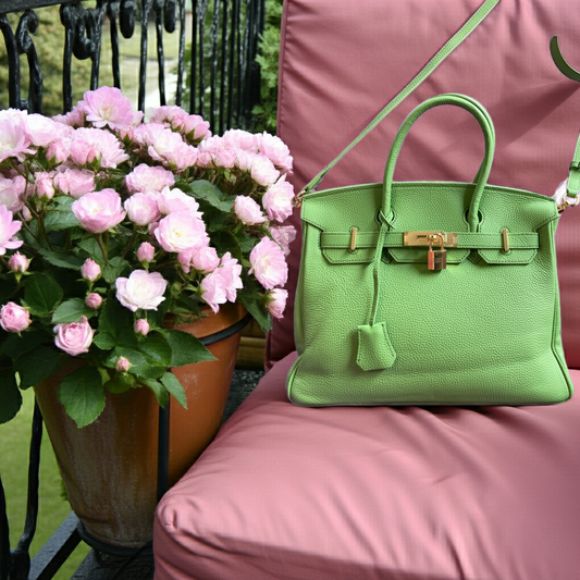 Klasszikus, valódi bőrből készült női kézitáska -  avokádózöld 30*15*24cm