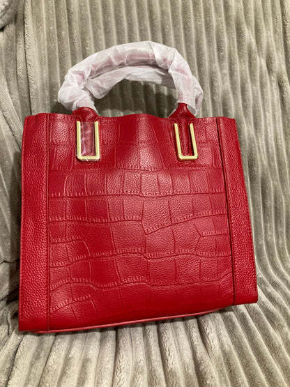 Prémium valódi bőr női válltáska krokodilmintás - borvörös