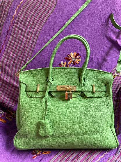 Klasszikus, valódi bőrből készült női kézitáska -  avokádózöld 30*15*24cm
