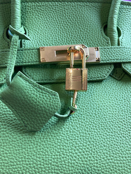 Klasszikus, valódi bőrből készült női kézitáska -  avokádózöld 30*15*24cm